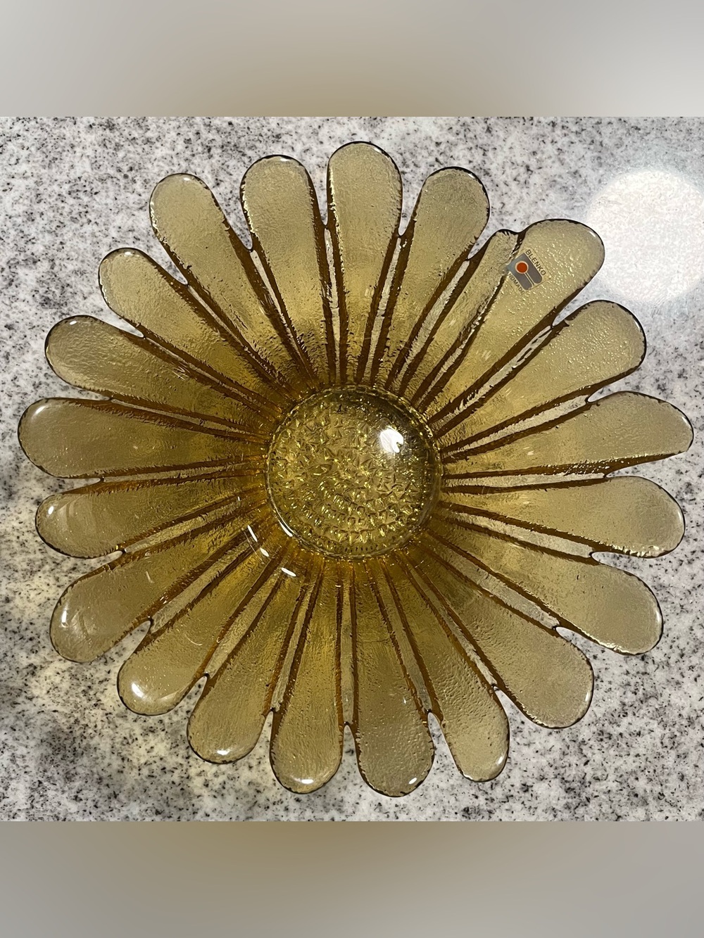 Vintage Blenko Handmade Amber Sunflower Art Glass Bowl 11” Floral Centerpiece